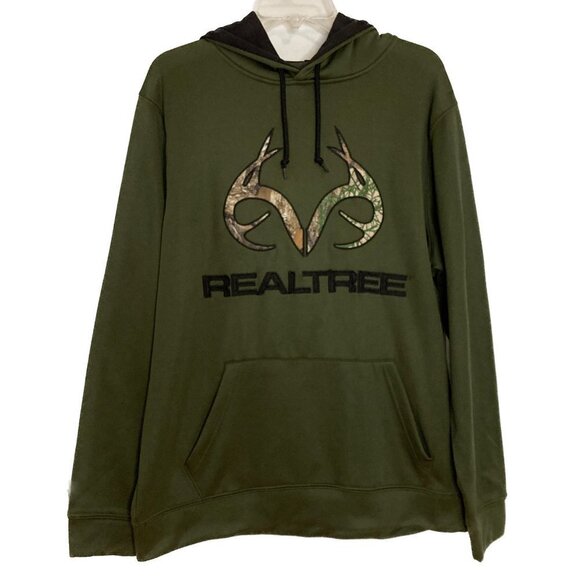 Realtree Green Camo Antlers Hunting Hoodie Sweatshirt Size Large - Picture 1 of 6